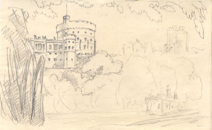 English School Mid 19th Century Graphite Drawing - View of Windsor Castle