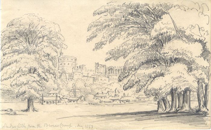 English School 1863 Graphite Drawing - View of Windsor Castle