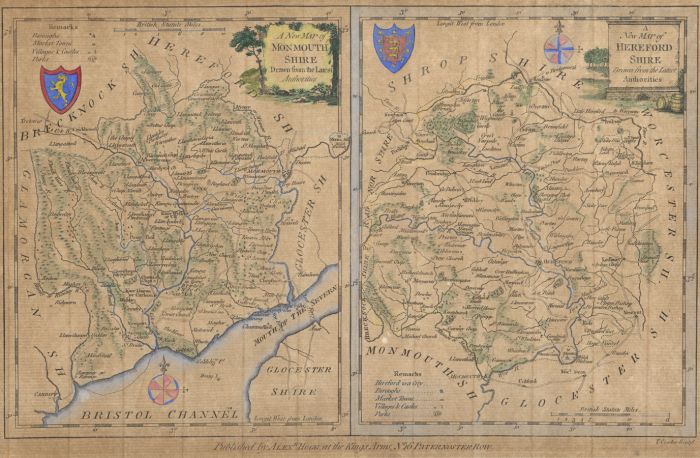 Thomas Conder - c.1784 Engraving, A New Map of Hereford and Monmouth Shire