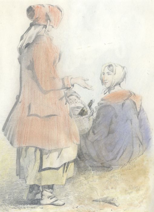 L.S. Tyler - 1848 Graphite Drawing, Ladies