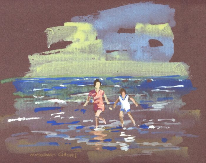 William Norman Gaunt (1918-2001) - Gouache, Children Playing on a Beach 