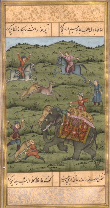 Mughal 19th Century Gouache - Fighting Lions