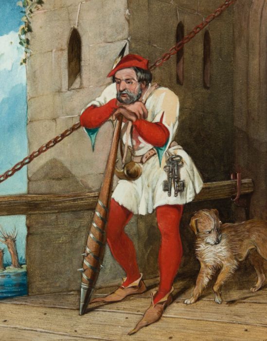 C.G. - Monogrammed Early 20th Century Watercolour, Castle Gate Keeper