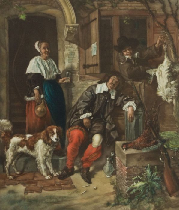 Arthur Hogg after Gabriel Metsu - 1927 Mezzotint, Sleeping Sportsman