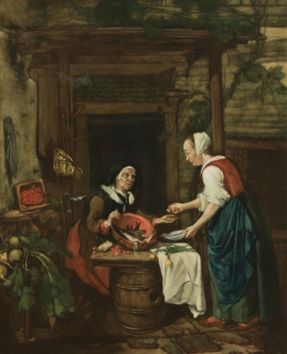Arthur Hogg after Gabriel Metsu - 1927 Mezzotint, Woman Selling Fish