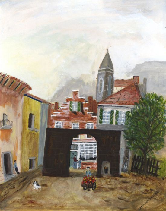 Mrs Maude Van Der Bergh - Mid 20th Century Gouache, Red Roofs