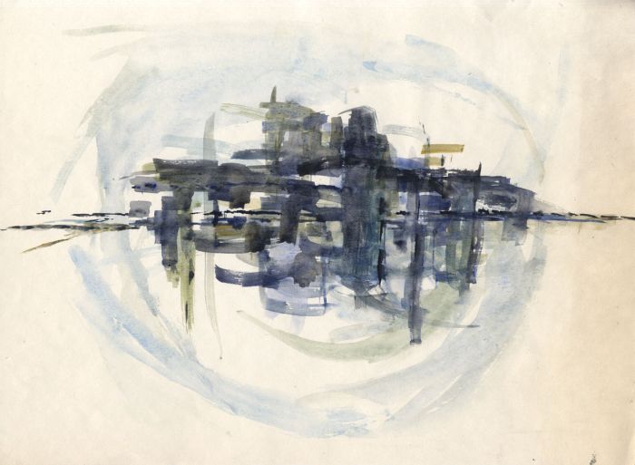 Birgit Skiold (1923-1982) - Watercolour, Blue Abstraction
