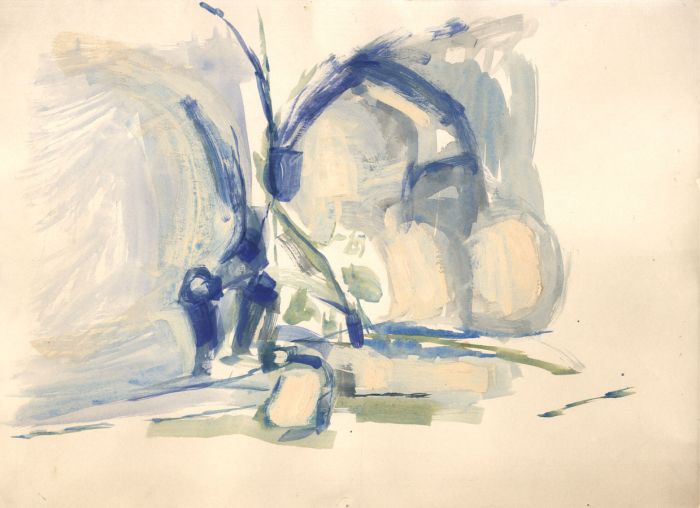Birgit Skiold (1923-1982) - Mixed Media, Blue and White Abstraction