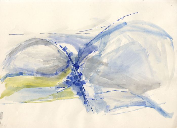 Birgit Skiold (1923-1982) - Watercolour, Blue, Yellow and Grey Abstraction