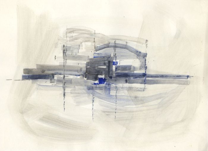 Birgit Skiold (1923-1982) - Watercolour, Blue and Grey