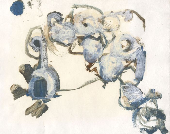 Birgit Skiold (1923-1982) - Mid 20th Century Gouache, Abstract Forms in Blue
