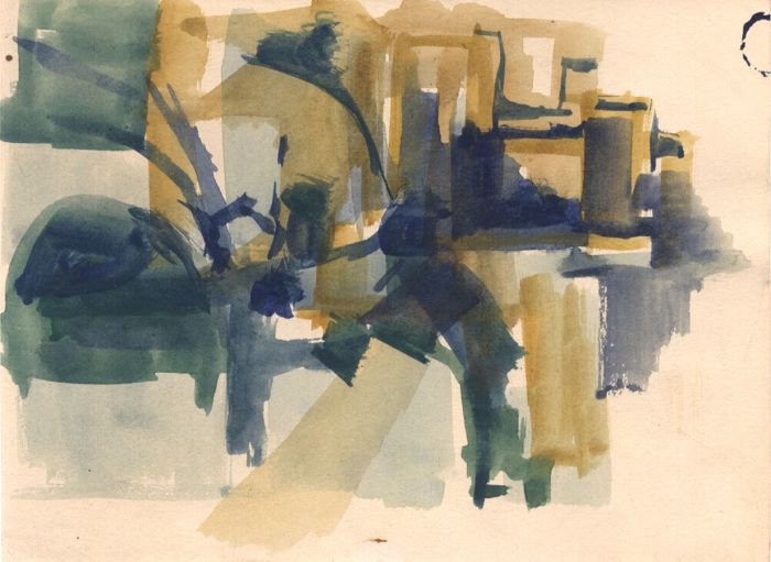 Birgit Skiold (1923-1982) - Watercolour, Composition in Green, Blue and Yellow
