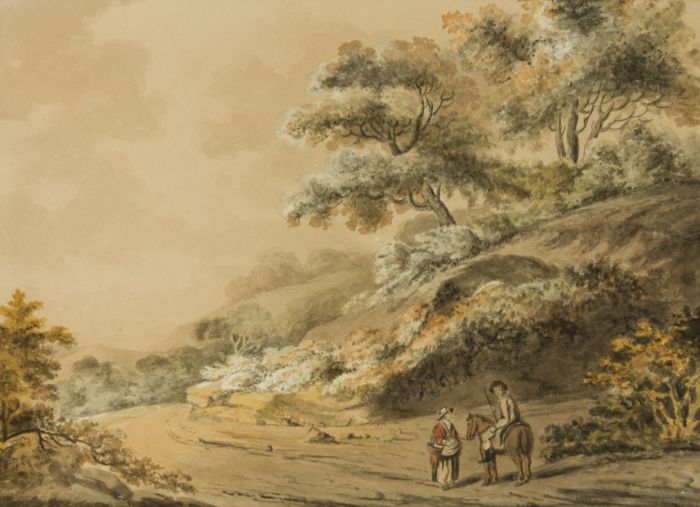 Manner of William Payne - Early 19C Watercolour, Couple by a Wooded Hill