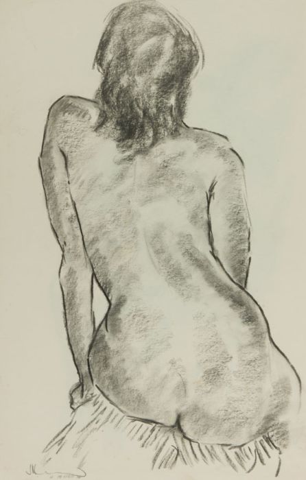 20th Century Charcoal Drawing - Seated Nude