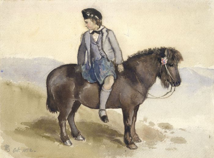 W.S. - Monogrammed 1852 Watercolour, Boy on a Horse