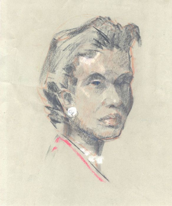 Gilbert Adams FRPS (1906-1996) - Pastel, Portrait of a Woman Wearing Peals