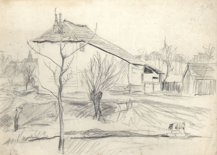 Hans James Berthold (b.1884) - Early 20th Century Charcoal Drawing, House View