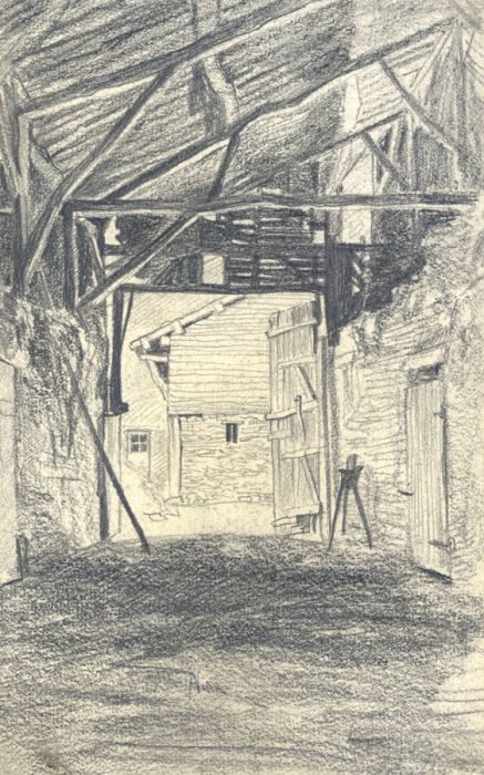 Hans James Berthold (b.1884) - Early 20th Century Charcoal Drawing, Barn View