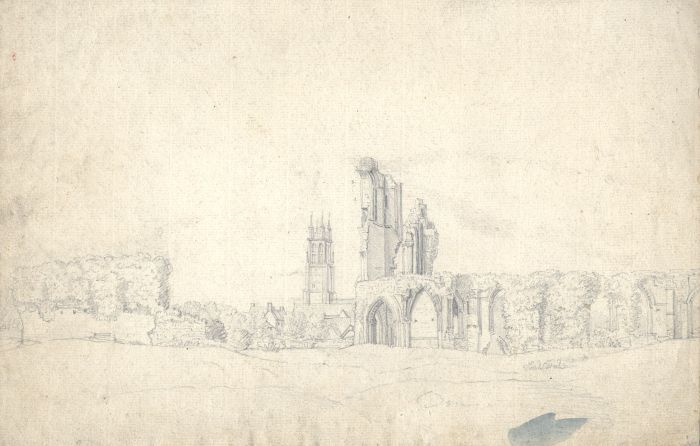 English School c.1850 Graphite Drawing - Glastonbury Abbey