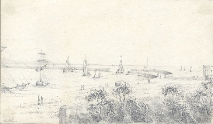 English School c.1850 Graphite Drawing - Swansea Bay