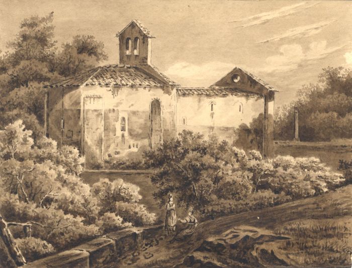 English School c.1850 Watercolour - Church View
