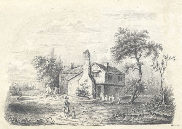 C.H. Jr Jr - English School 1832 Pen and Ink Drawing, House View