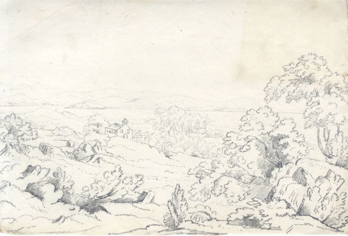 English School c.1850 Graphite Drawing - Landscape View