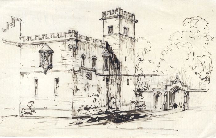 English School c.1850 Pen and Ink Drawing - Castle Exterior