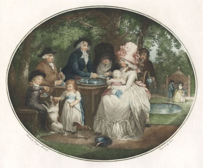 F.D. Soiron After Gorge Morland - 19th Century Oval Etching, Tea Garden