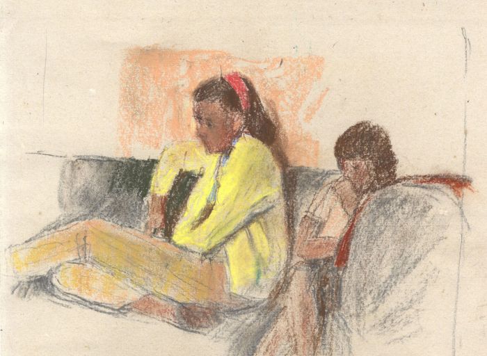 Maurice Feild (1905-1988) - Pastel, Portrait of Girls on a Sofa
