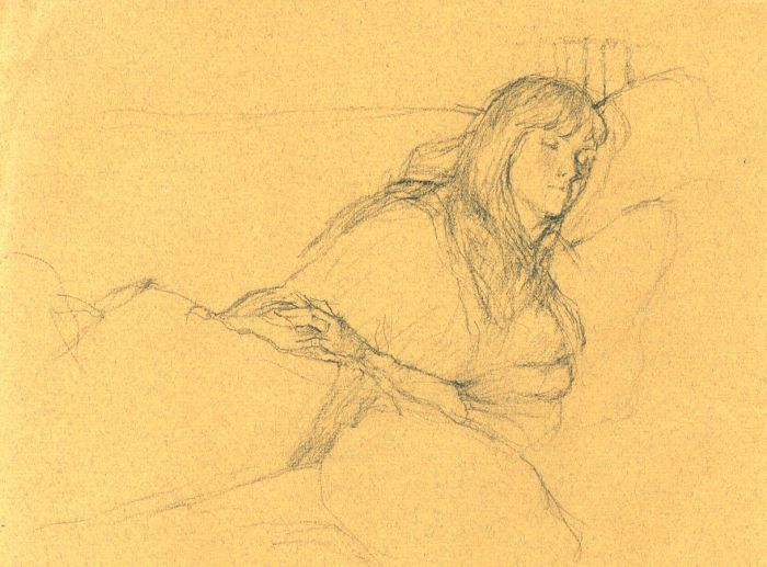 Maurice Feild (1905-1988) - Charcoal Drawing, Portrait of a Sleeping Woman