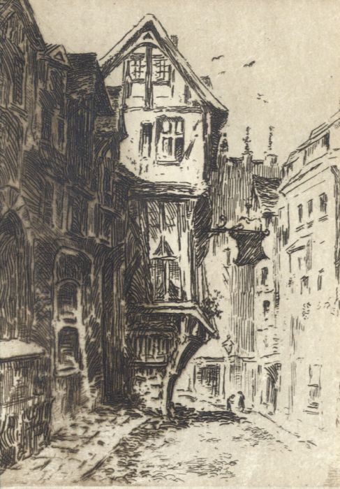   Late 19th Century Etching - Continental Street Scene