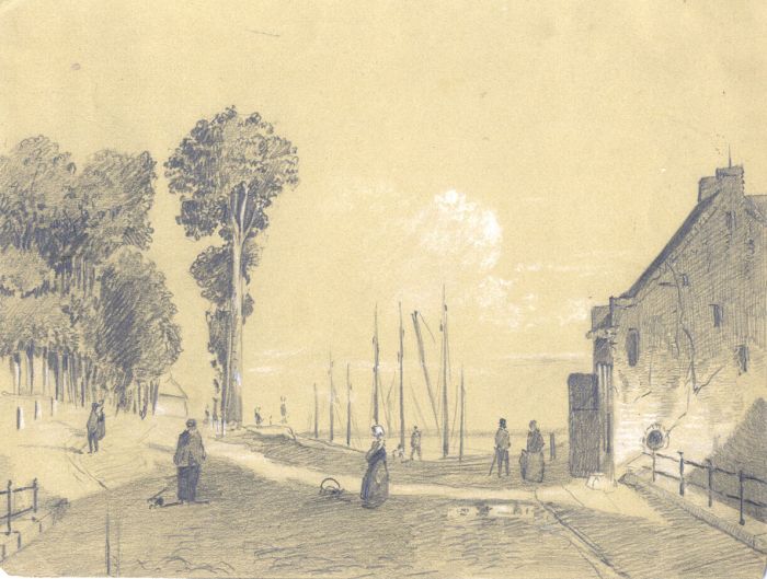 Jean Jacques Haakman - Late 19th Century Graphite Drawing, Town Square