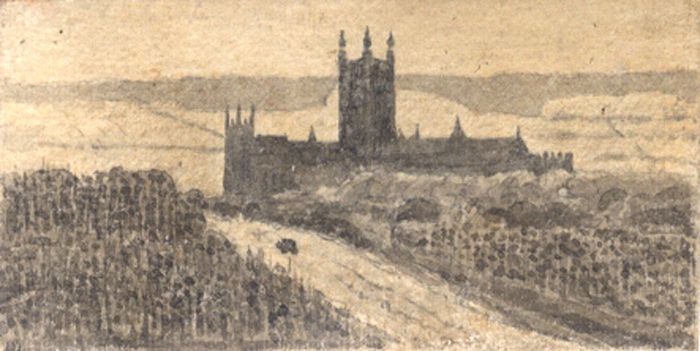 M. S. Jeffs - Fine Miniature Early 19th Century Pen and Ink Drawing, Cathedral