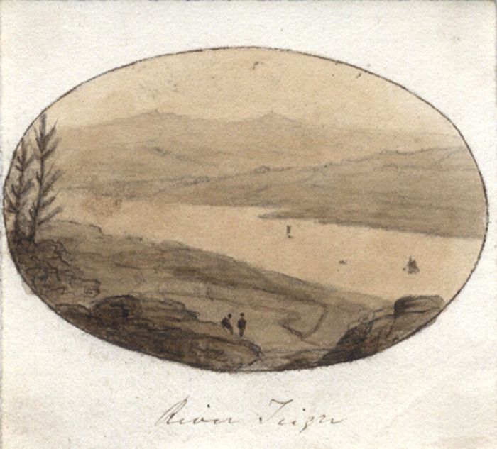 M. S. Jeffs - Fine Miniature Early 19th Century Pen and Ink Drawing, River 