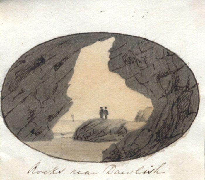 M. S. Jeffs - Fine Miniature Early 19th Century Pen and Ink Drawing, Rocks