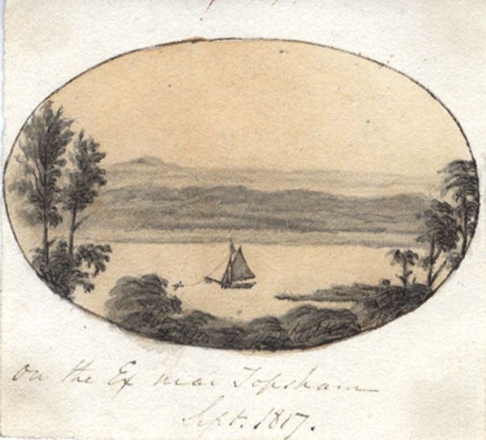 M. S. Jeffs - Fine Miniature 1817 Pen and Ink Drawing, On the Exe near Topsham