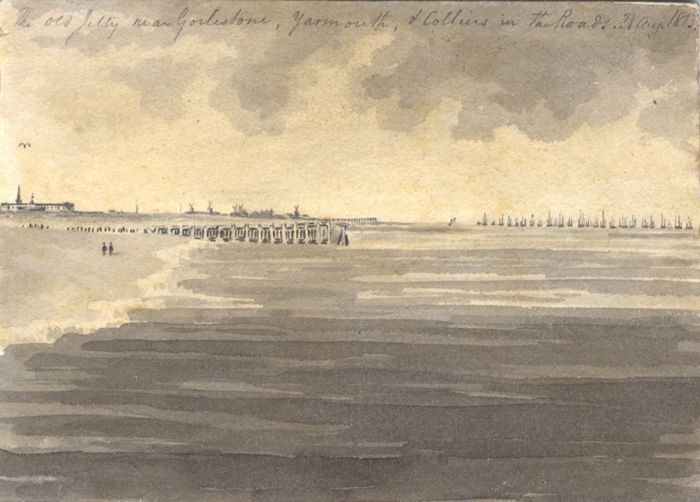 M. S. Jeffs - Fine 1813 Pen and Ink Drawing, Beach at Yarmouth