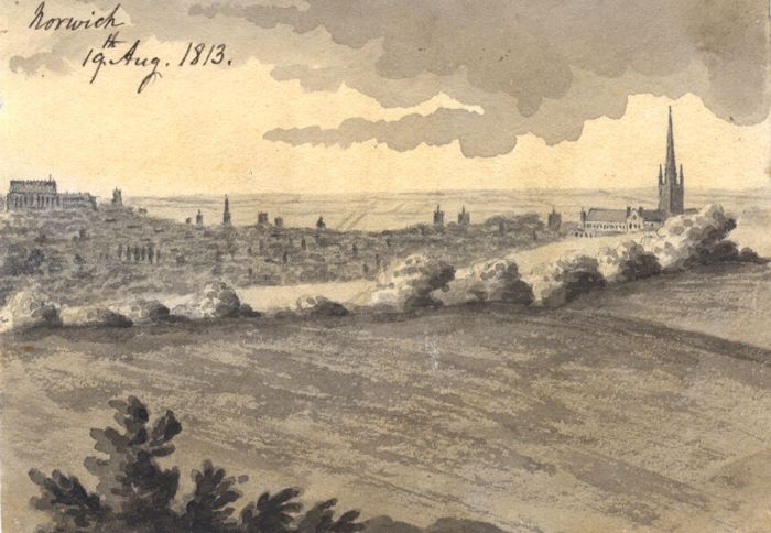 M. S. Jeffs - Fine 1813 Pen and Ink Drawing, View of Norwich