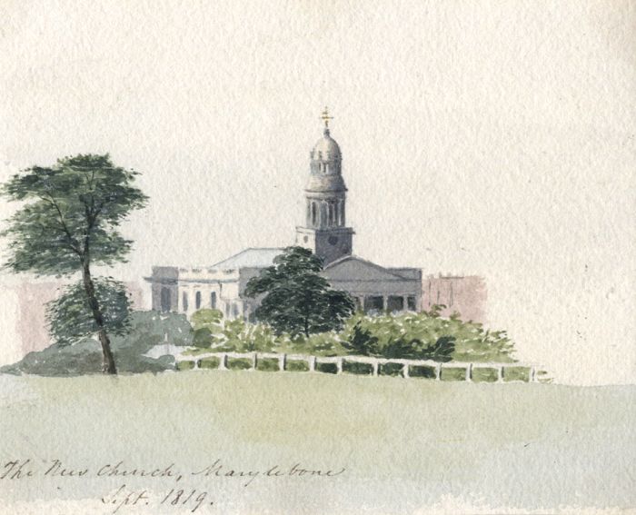 M. S. Jeffs - Fine 1819 Watercolour, New Church at Marylebone