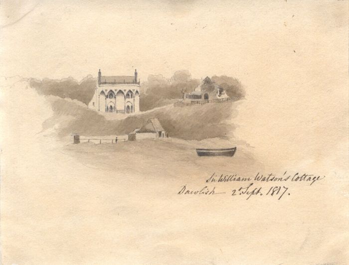 M. S. Jeffs - Fine 1817 Sepia Wash and Graphite Drawing, Cottage
