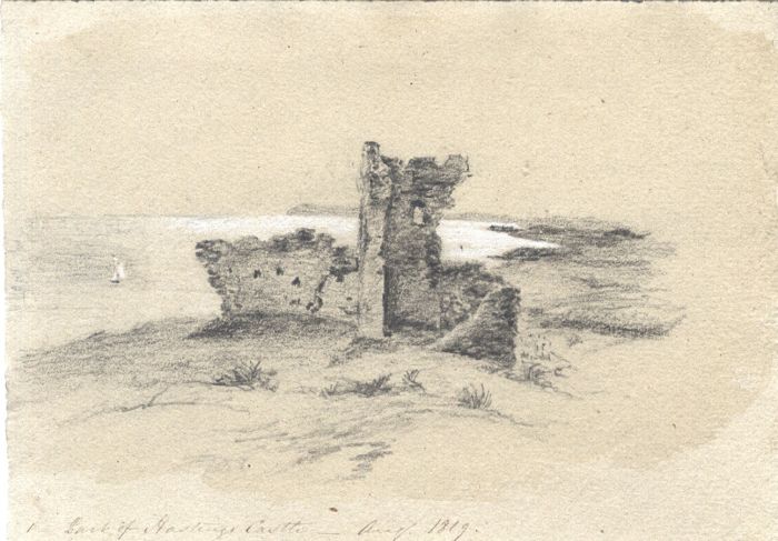 M. S. Jeffs - Fine 1819 Graphite Drawing, Ruin of Hastings Castle