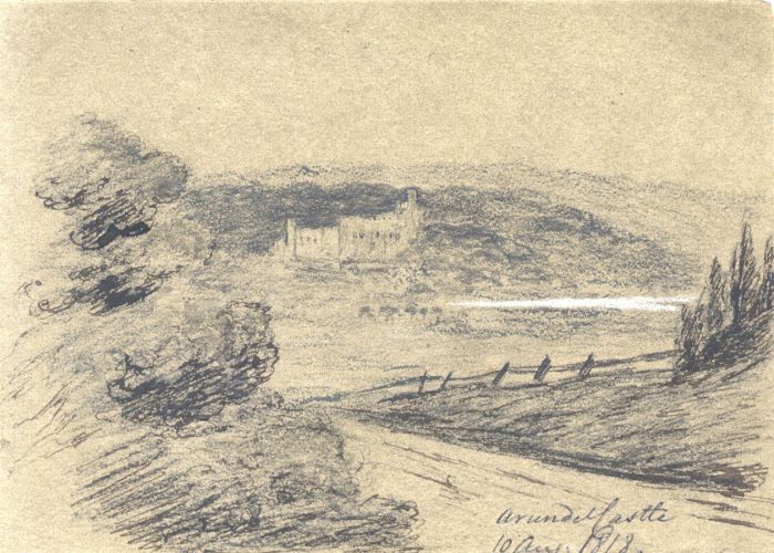 M. S. Jeffs - Fine 1818 Pen and Ink Drawing, View of Arundel Castle