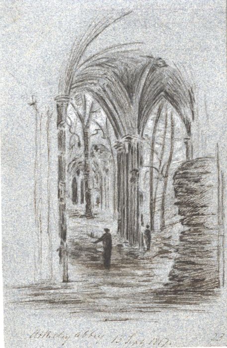 M. S. Jeffs - Fine 1817 Pen and Ink Drawing, Interior at Notley Abbey