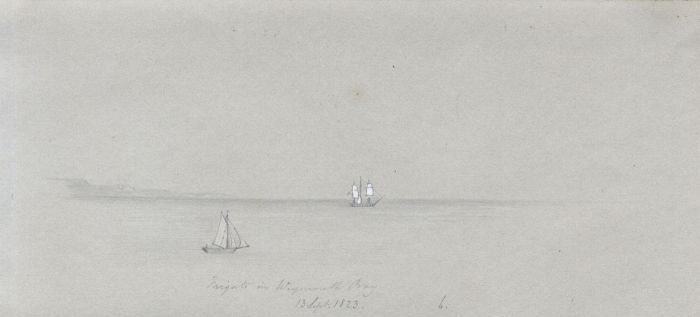 M. S. Jeffs - Fine 1823 Graphite Drawing, Freights in Weymouth Bay