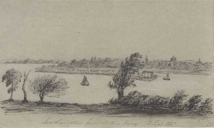 M. S. Jeffs - Fine 1817 Pen and Ink Drawing, Southampton from Hichin Ferry