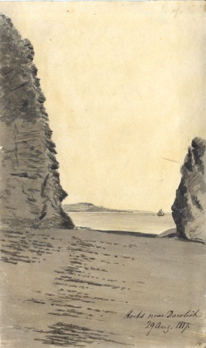 M. S. Jeffs - Fine 1817 Pen and Ink Drawing, Rocks near Dawlish