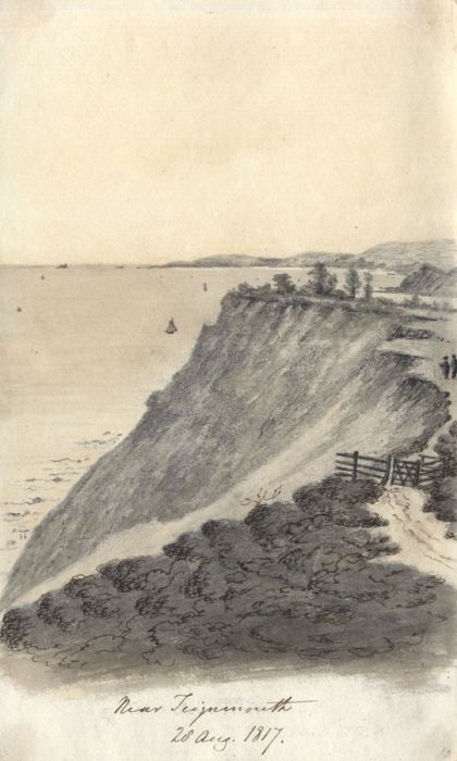 M S Jeffs - Fine 1817 Pen and Graphite Drawing, Coastal View near Teignmouth