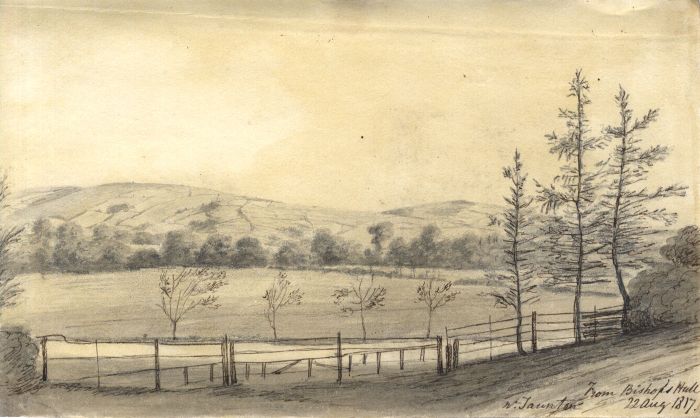 M S Jeffs - Fine 1817 Pen and Graphite Drawing, Taunton from Bishop's Hill