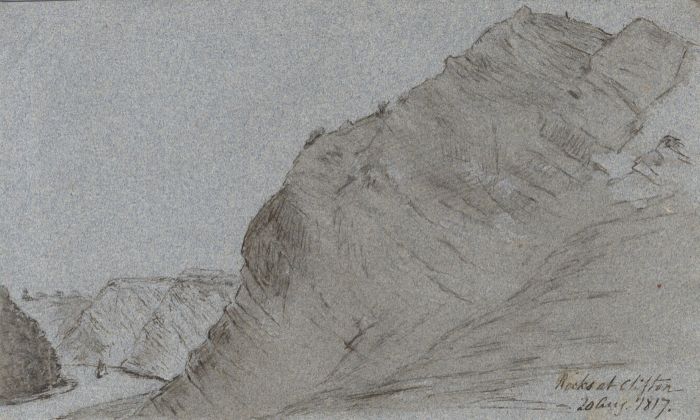M. S. Jeffs - Fine 1817 Pen and Ink Drawing, Rocks at Clifton